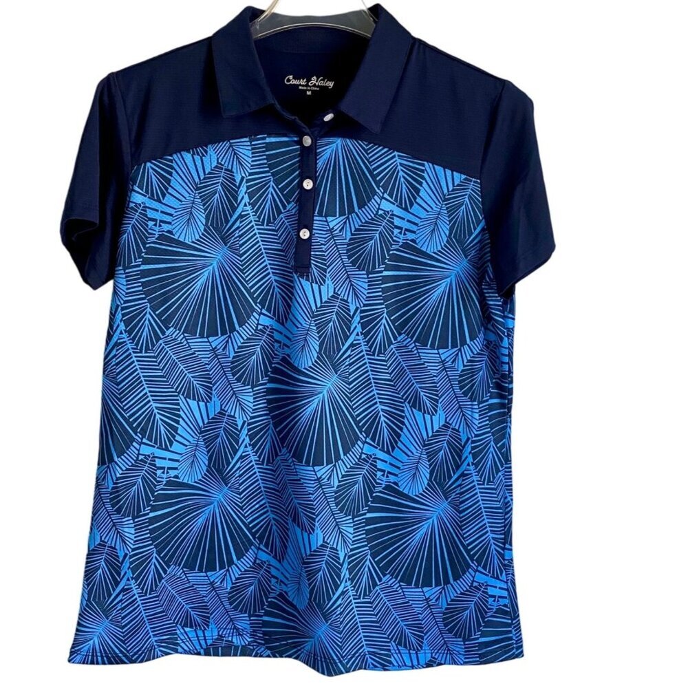 Court Haley Women's Blue Patterned Golf Polo Shirt Medium NEW